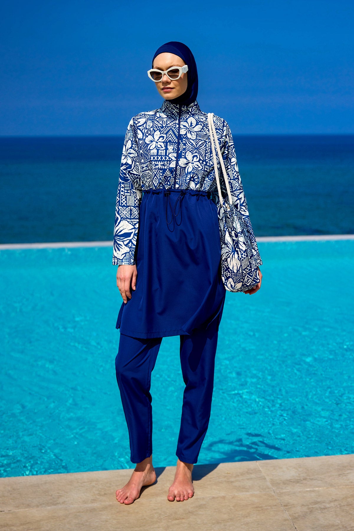 Navy Blue Full Coverage Modest Swimwear Set for Women R2504
