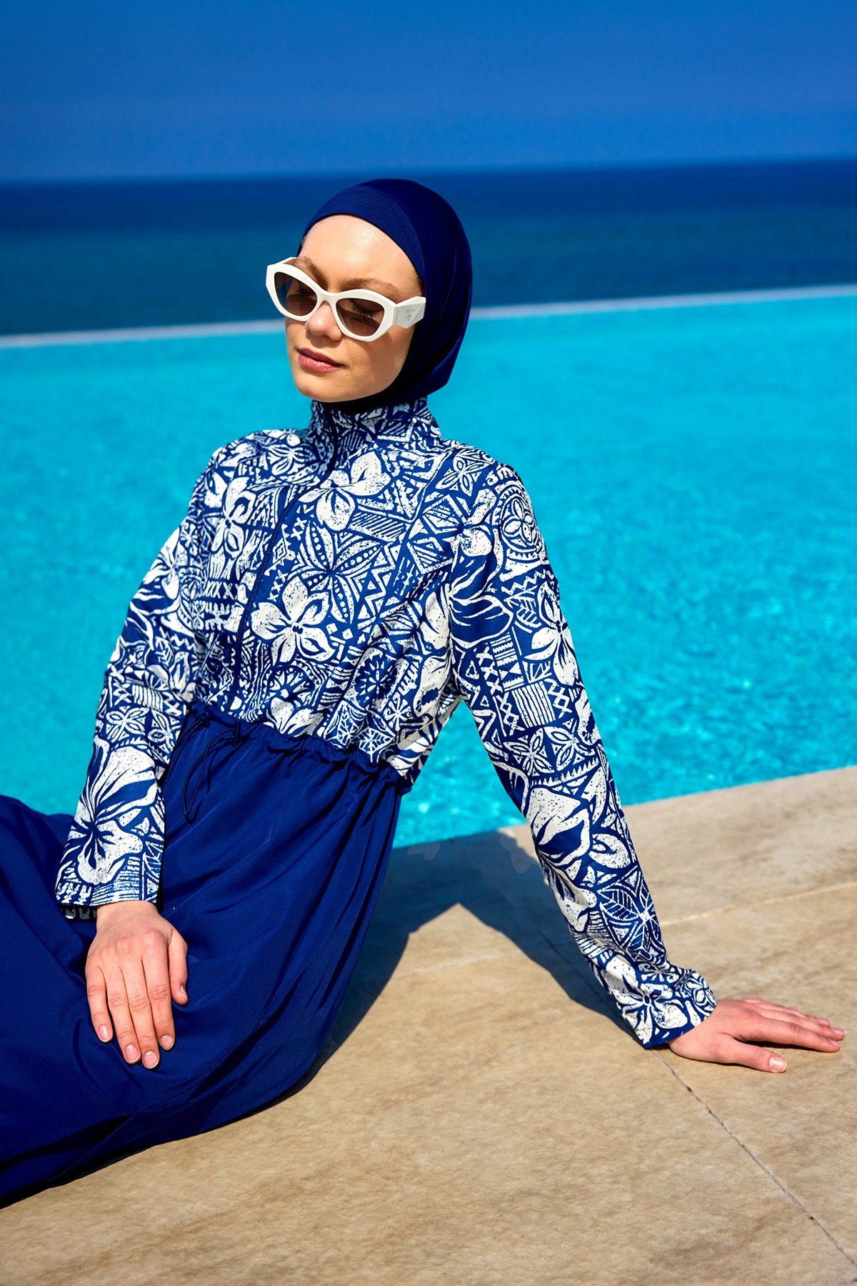Navy Blue Full Coverage Modest Swimwear Set for Women R2504