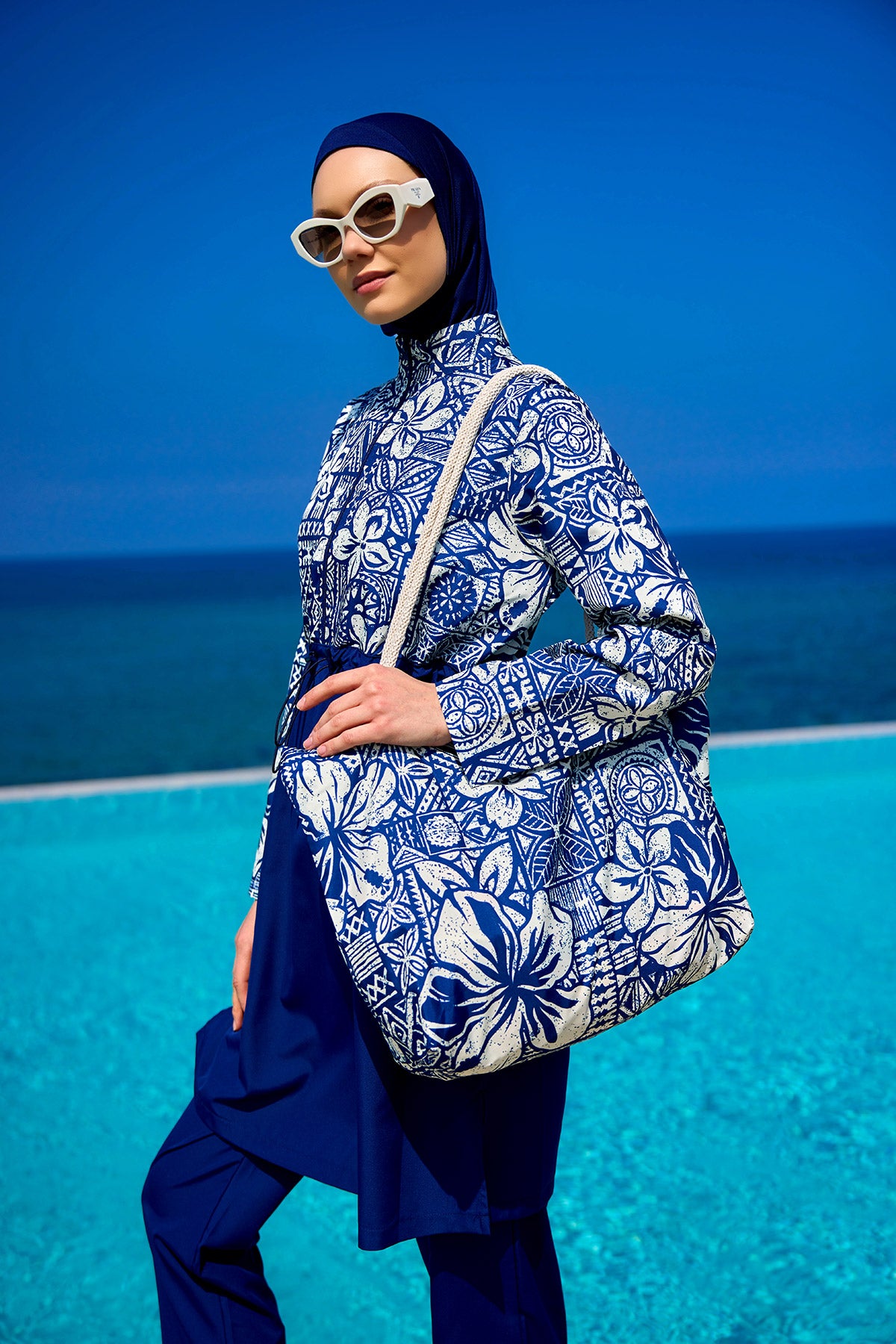 Navy Blue Full Coverage Modest Swimwear Set for Women R2504