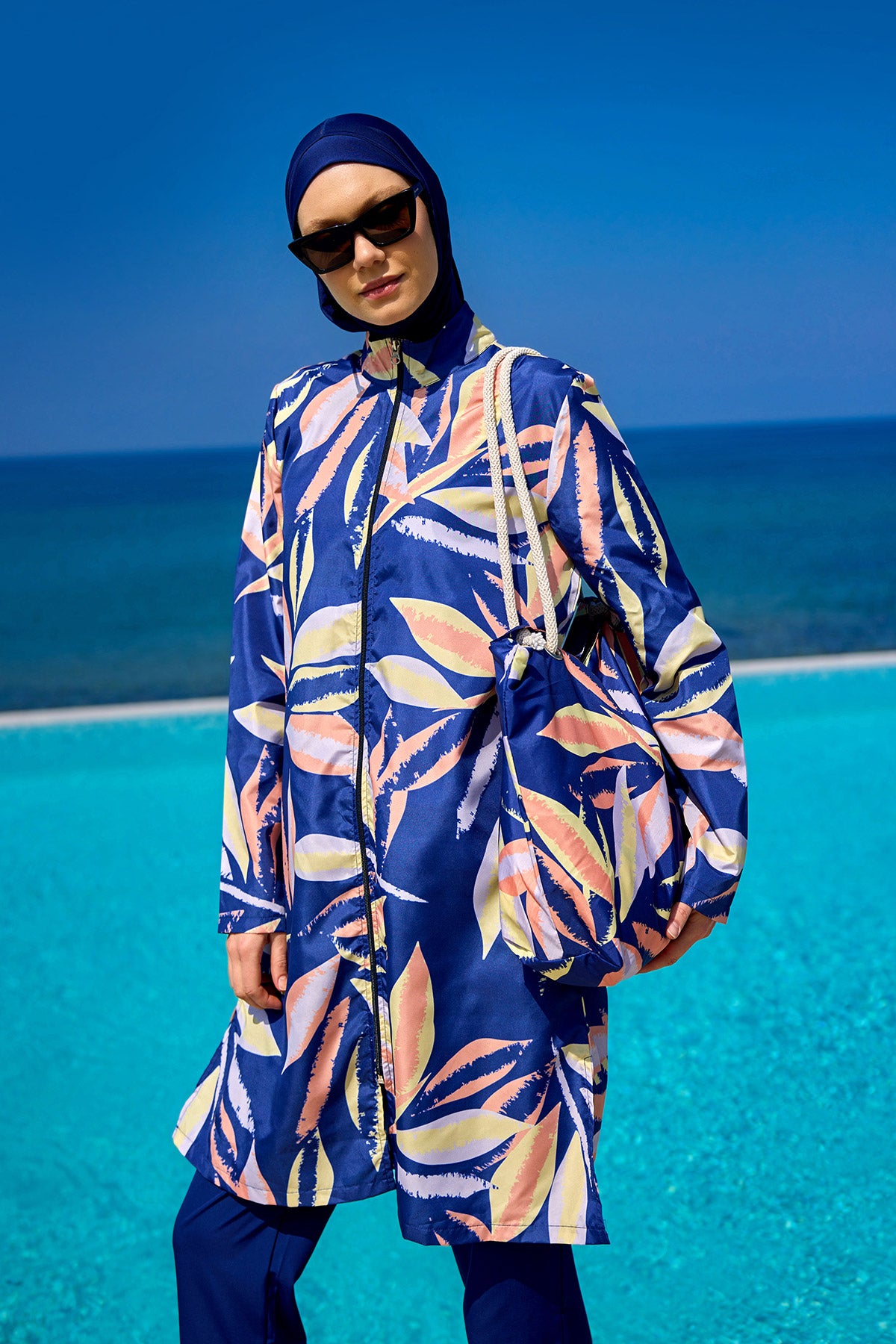 Navy Blue Full Coverage Modest Swimwear Set for Women R2508