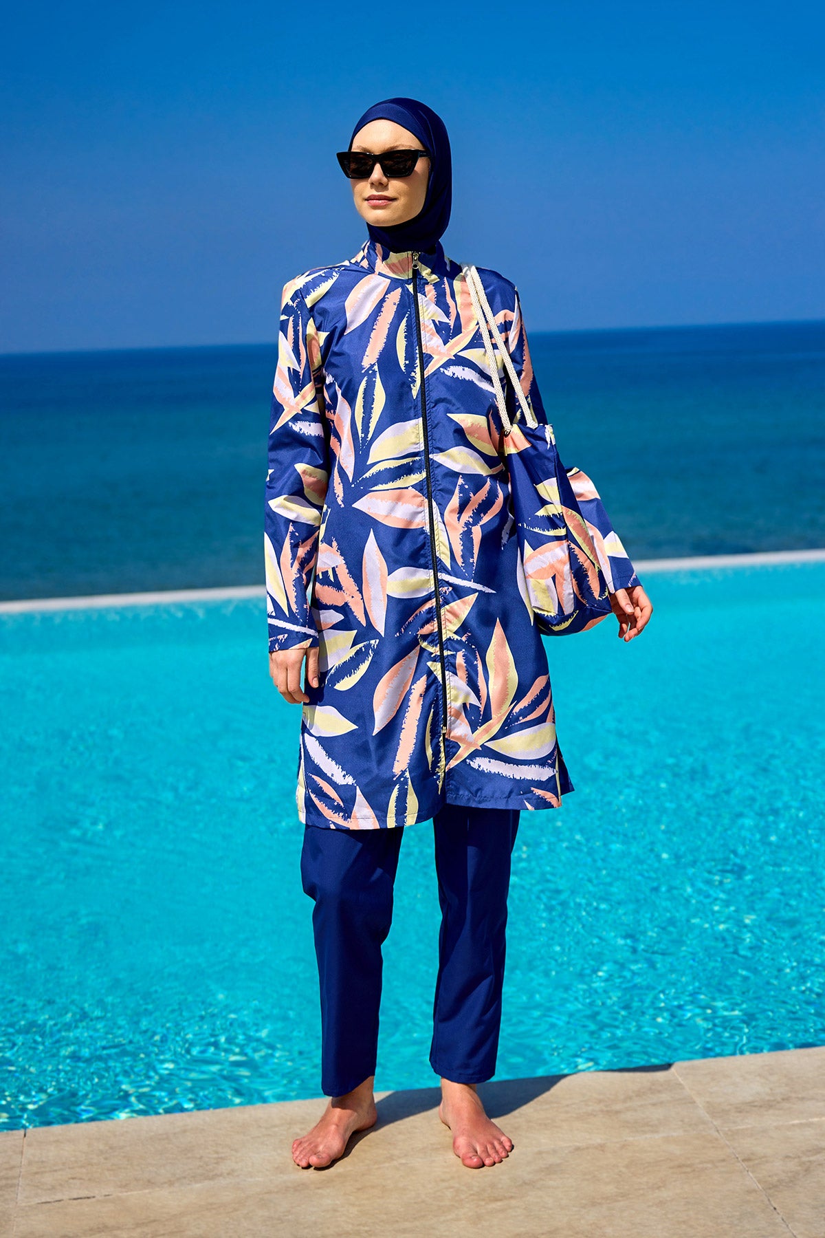 Navy Blue Full Coverage Modest Swimwear Set for Women R2508