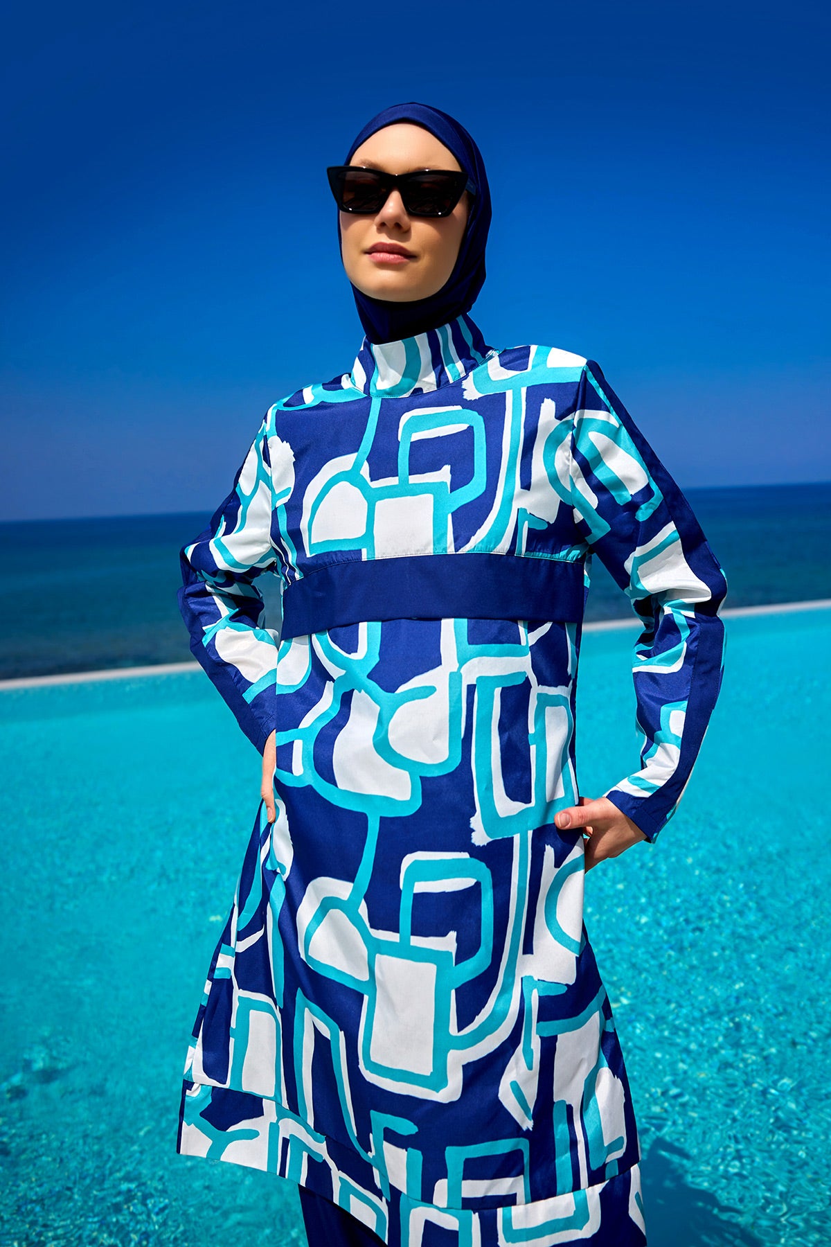 Navy Blue Full Coverage Modest Swimwear Set for Women R2513