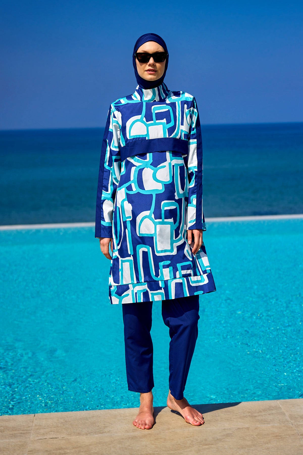 Navy Blue Full Coverage Modest Swimwear Set for Women R2513