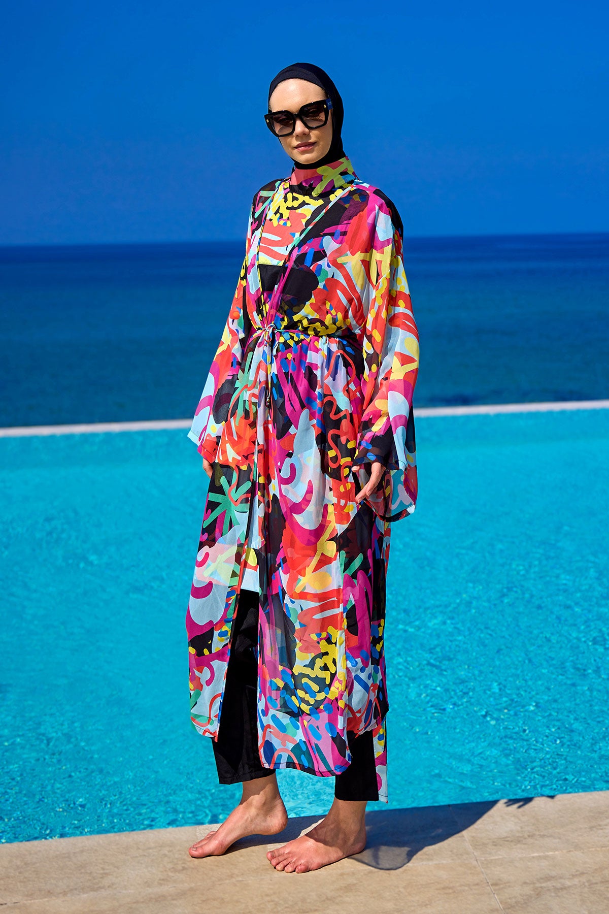 Rivamera Tropical Print Chiffon Kimono - RP2510