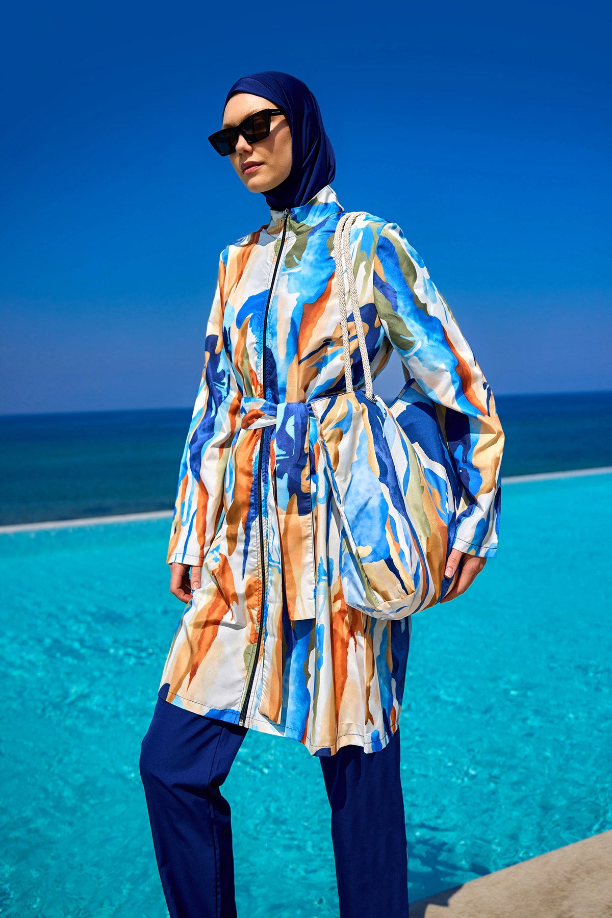 Black Full Coverage Modest Swimwear Set for Women R2514