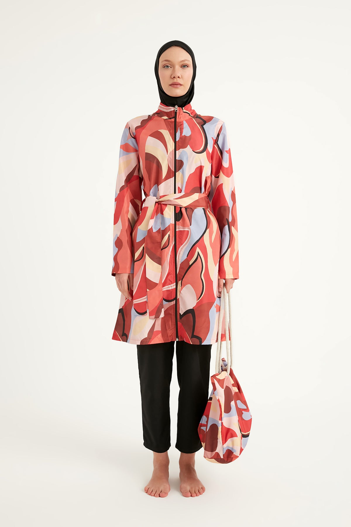 Black Full Coverage Modest Swimwear Set for Women R2515