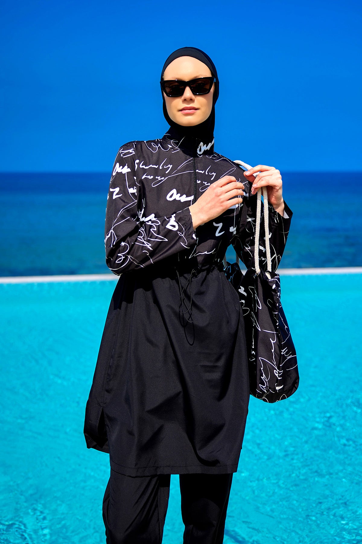Black Full Coverage Modest Swimwear Set for Women R2501