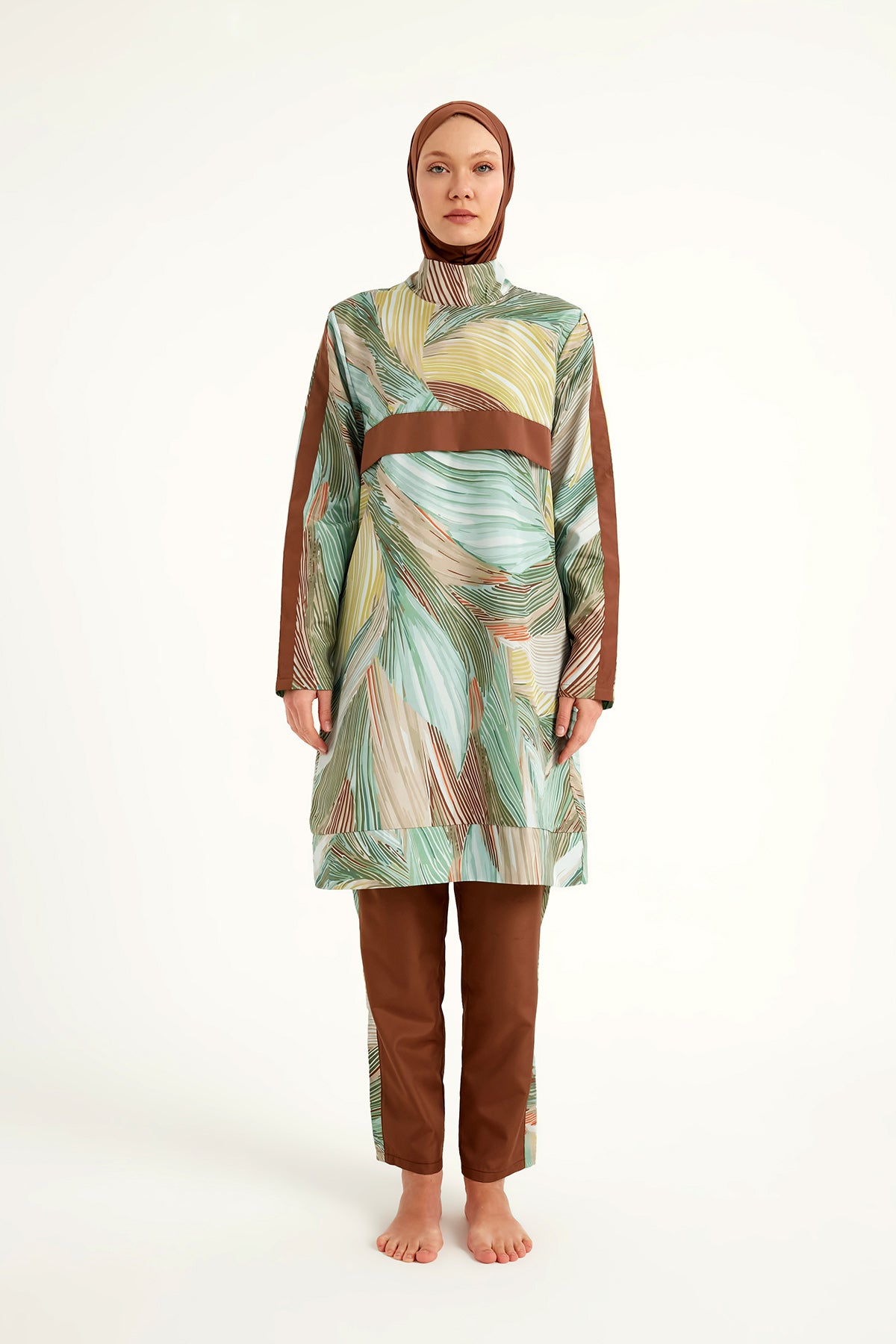 Brown Full Coverage Modest Swimwear Set for Women R2512