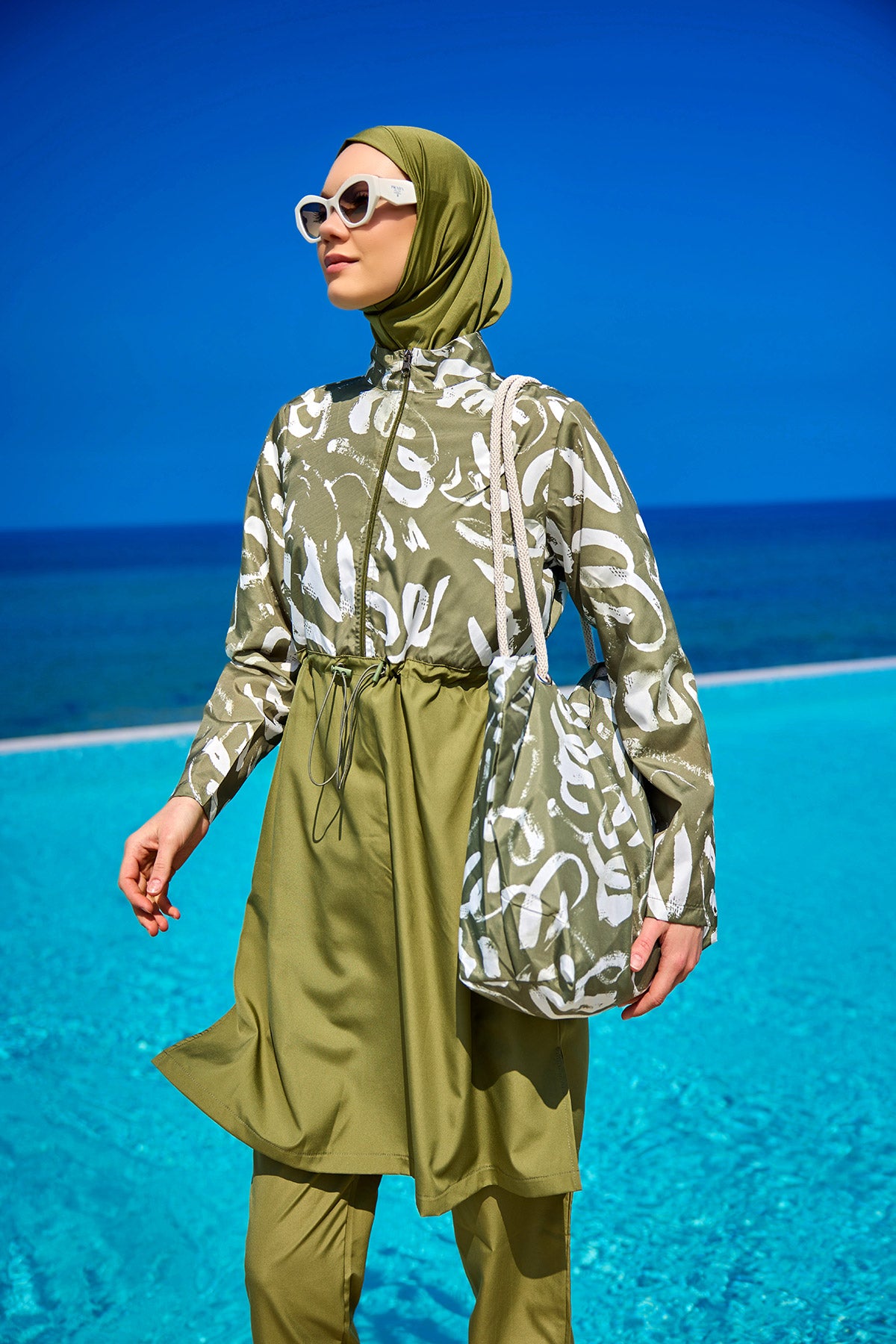 Green Full Coverage Modest Swimwear Set for Women R2506