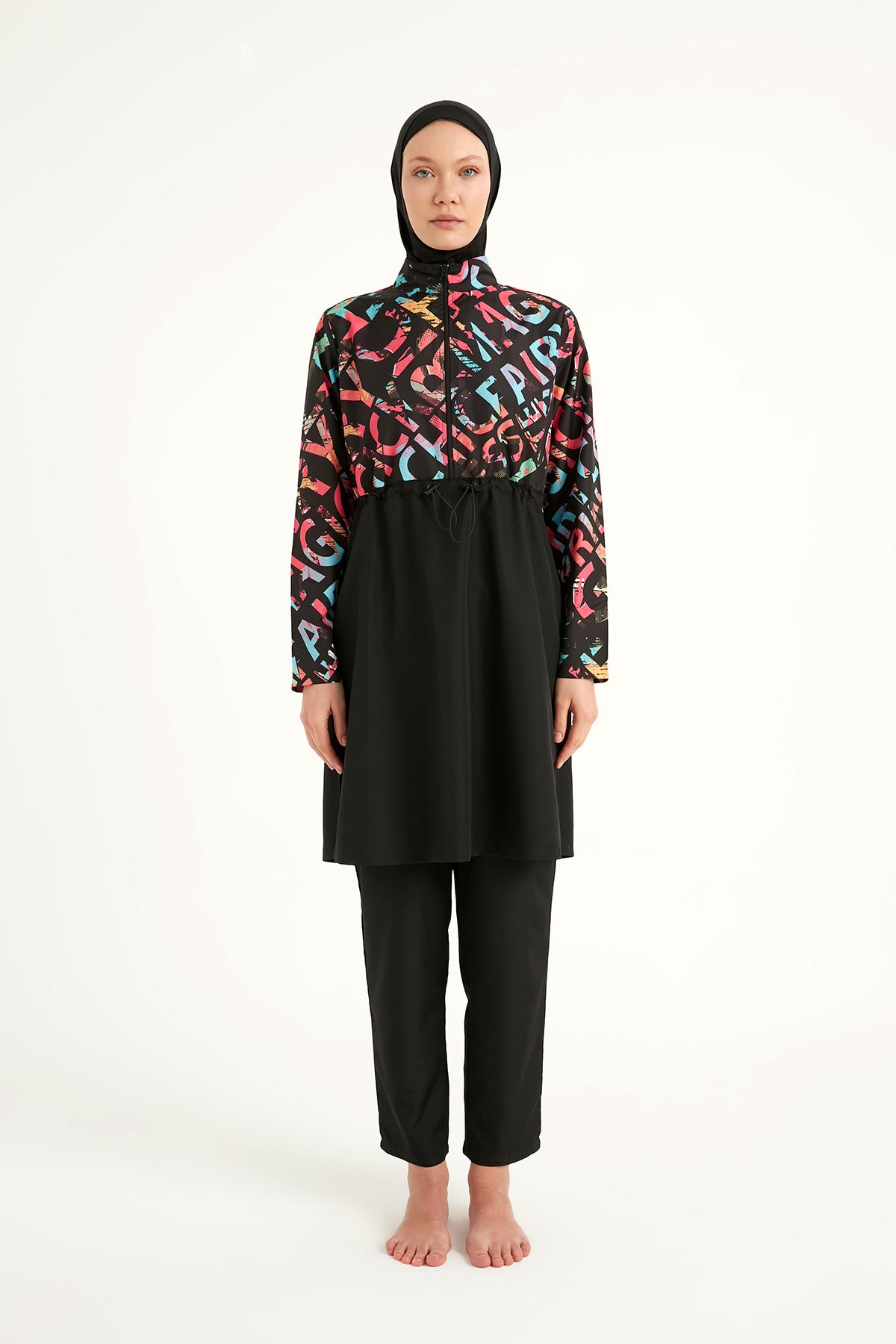 Black Full Coverage Swimsuit Set for Women R2507